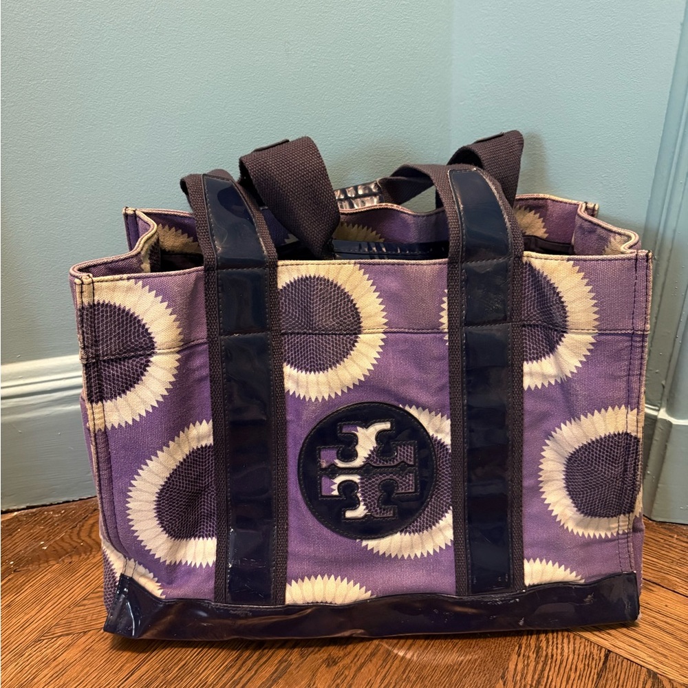 Tory Burch Purple and Blue Sunflower Tote